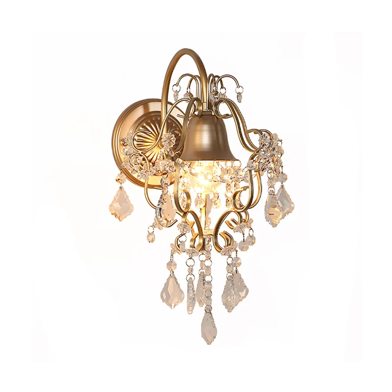 Golden Bell Shade Wandverlichting Vintage Stijl 1 Lichtmetalen schanslamp met heldere kristallen drapering Clearhalo