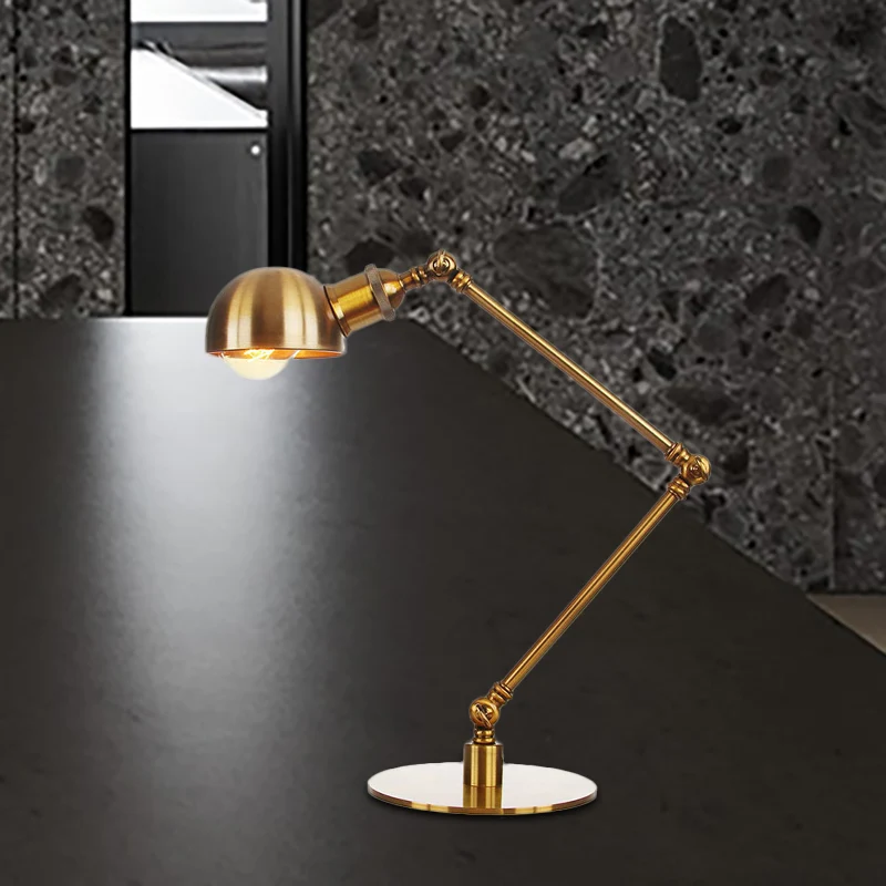 Golden Bowl Shade Tafellamp Industrieel Stijlvol 4"/8,5" W 1 Lichtmetalen tafelverlichting met verstelbare arm Clearhalo