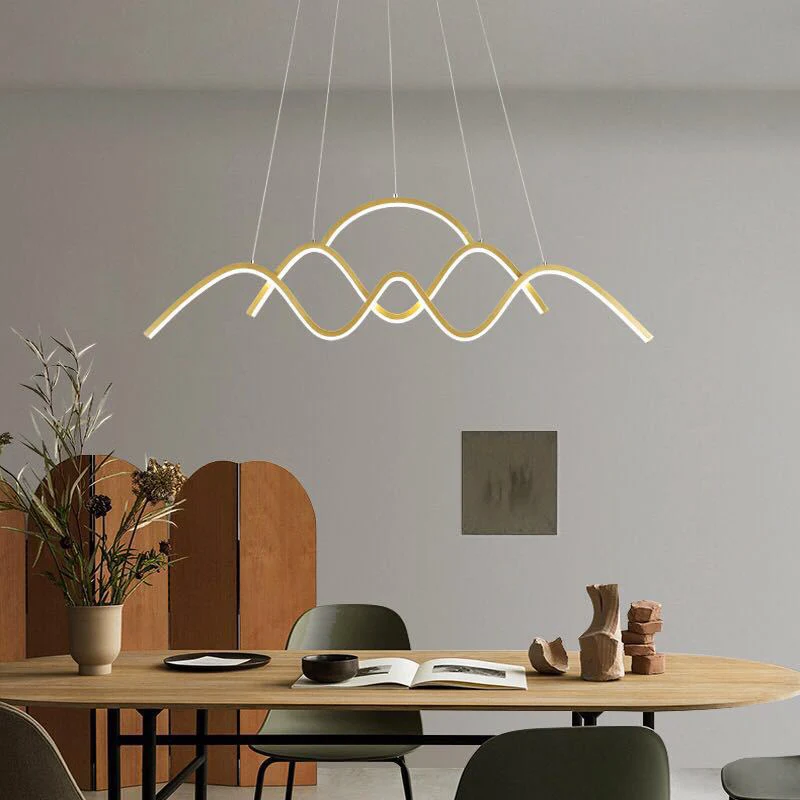 Golvende eilandverlichtingsideeën Modernistisch metallic gouden plafondophangarmatuur warm/wit licht Clearhalo