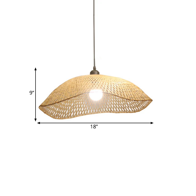 Golvende Rand Koepel Ophanging Verlichting Eenvoudig Bamboe Enkele Kop 14"/18"/22,5" Brede Beige Plafondhanger Clearhalo
