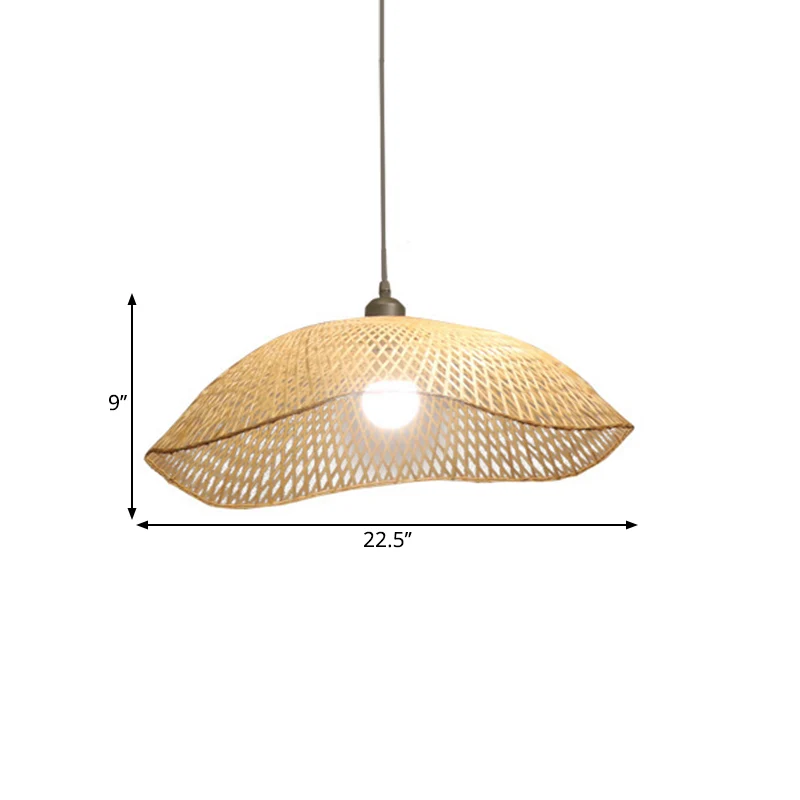 Golvende Rand Koepel Ophanging Verlichting Eenvoudig Bamboe Enkele Kop 14"/18"/22,5" Brede Beige Plafondhanger Clearhalo