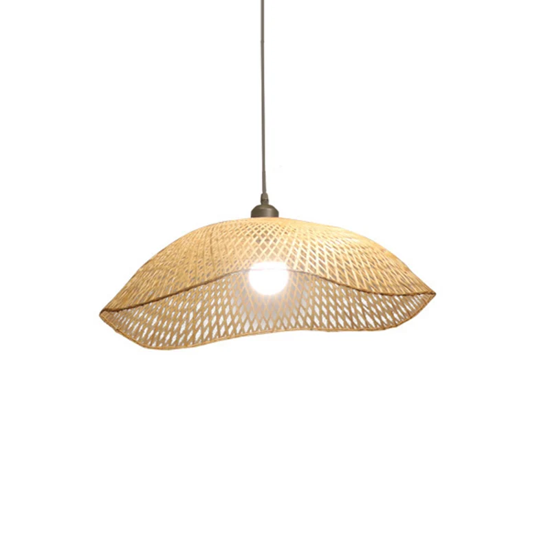 Golvende Rand Koepel Ophanging Verlichting Eenvoudig Bamboe Enkele Kop 14"/18"/22,5" Brede Beige Plafondhanger Clearhalo