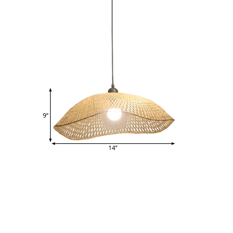 Golvende Rand Koepel Ophanging Verlichting Eenvoudig Bamboe Enkele Kop 14"/18"/22,5" Brede Beige Plafondhanger Clearhalo