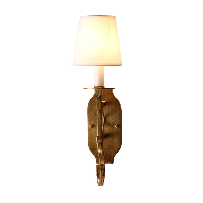 Goud 1-lamp wandkandelaar licht vintage stijl stof taps toelopende schaduw wandgemonteerde lichtarmatuur Clearhalo