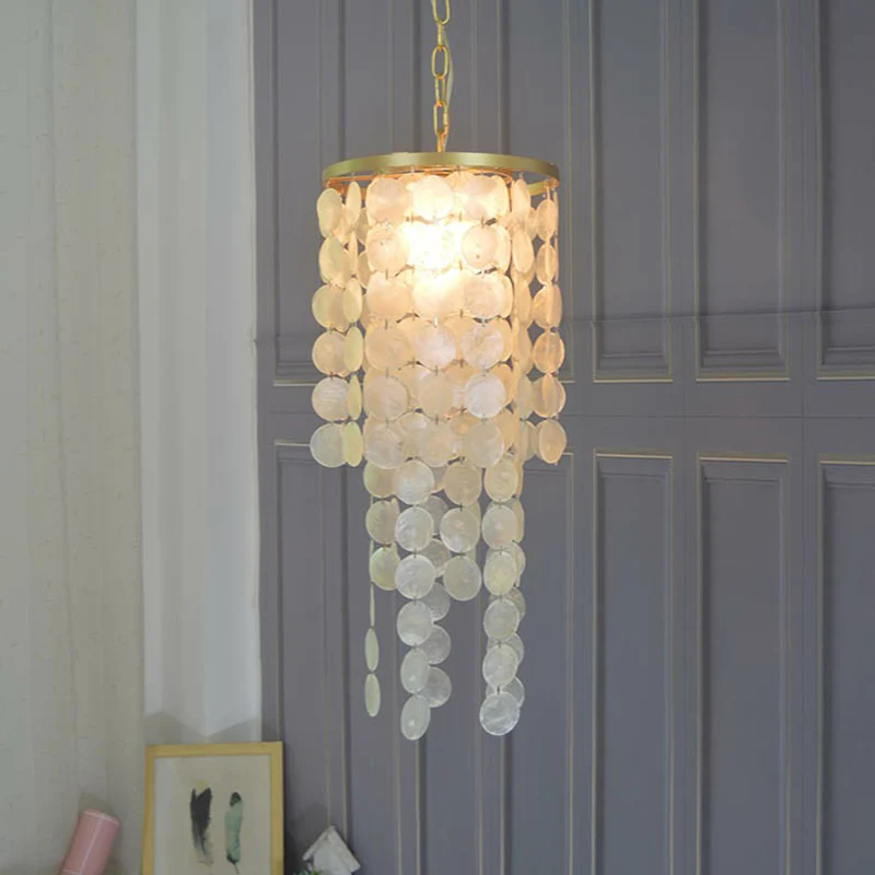 Goud 1-lamps hanglamp Boho Chic Shell Discs hanglamp voor eetkamer Clearhalo