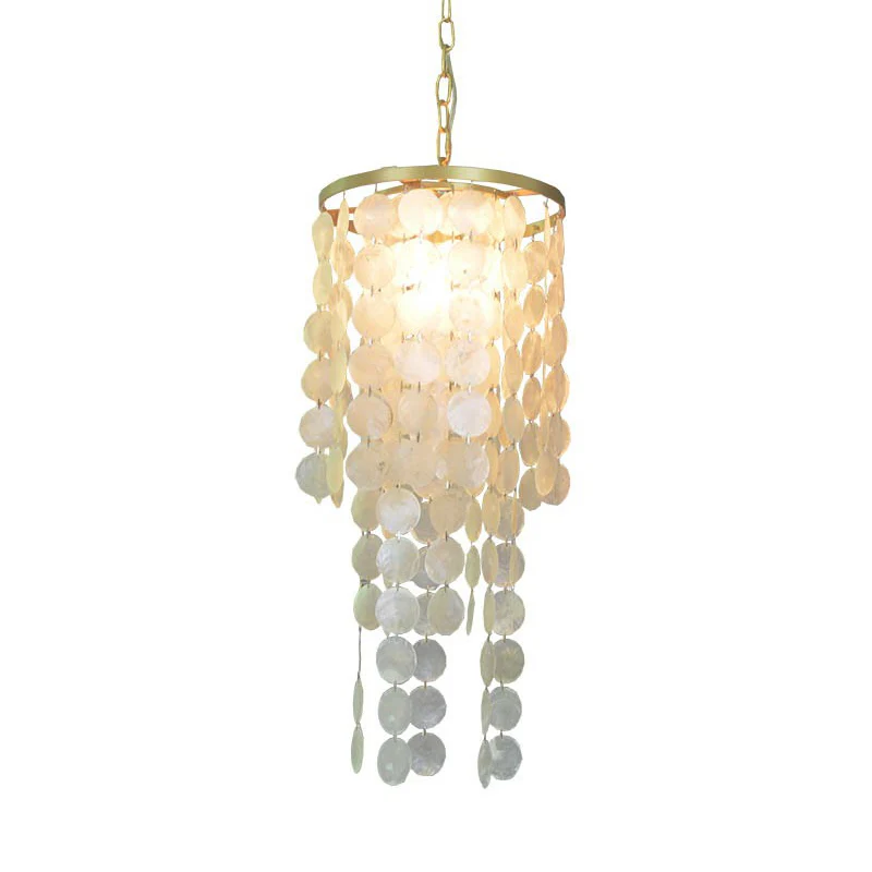 Goud 1-lamps hanglamp Boho Chic Shell Discs hanglamp voor eetkamer Clearhalo