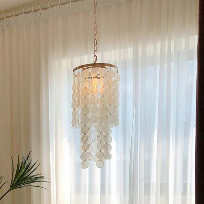 Goud 1-lamps hanglamp Boho Chic Shell Discs hanglamp voor eetkamer Clearhalo