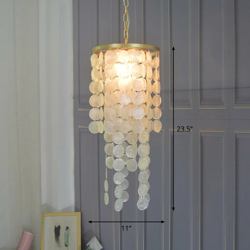 Goud 1-lamps hanglamp Boho Chic Shell Discs hanglamp voor eetkamer Clearhalo