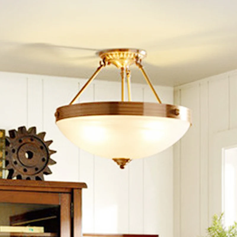 Goud 3-lichts plafondmontage traditioneel matglas komvormig semi-inbouwlicht voor eetkamer, 12"/16"/19,5" breed Clearhalo