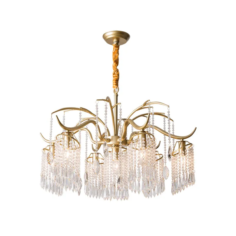 Goud 4/7/9 lichten kroonluchter verlichtingsarmatuur eenvoudige kristallen ronde hanglamp voor woonkamer Clearhalo