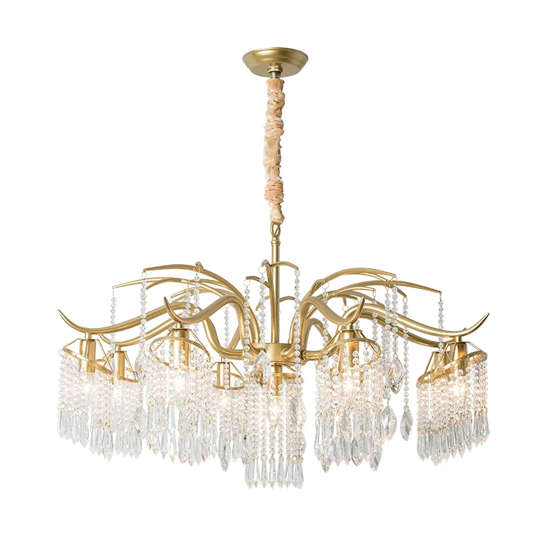 Goud 4/7/9 lichten kroonluchter verlichtingsarmatuur eenvoudige kristallen ronde hanglamp voor woonkamer Clearhalo