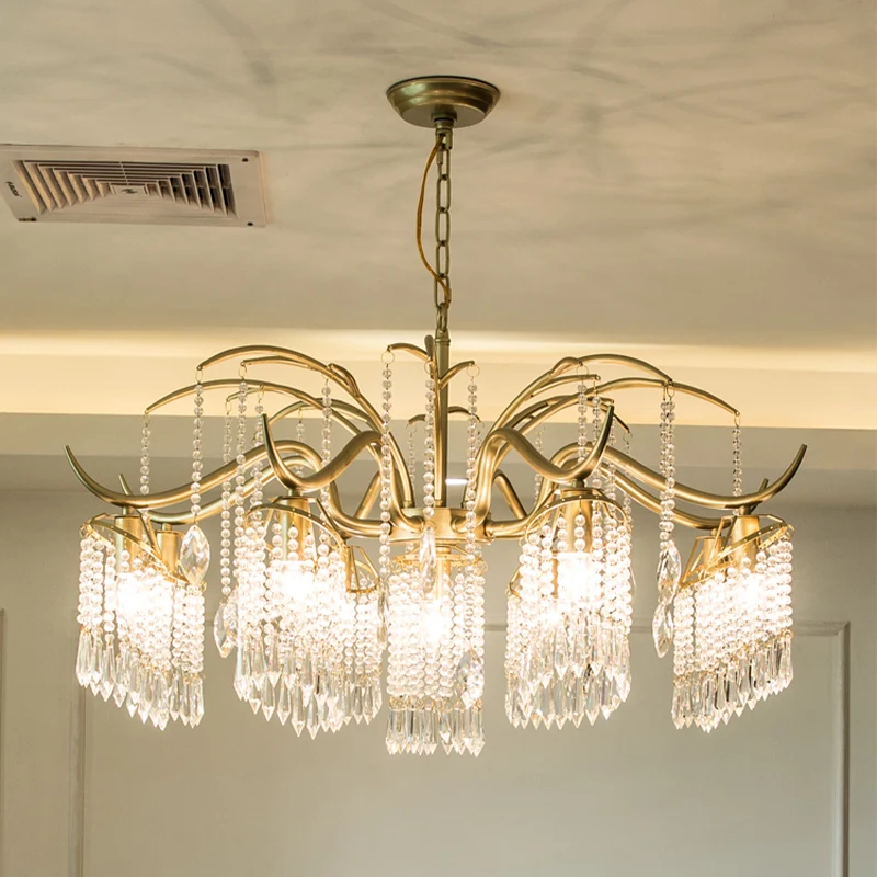 Goud 4/7/9 lichten kroonluchter verlichtingsarmatuur eenvoudige kristallen ronde hanglamp voor woonkamer Clearhalo