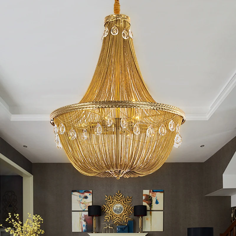 Goud 8-lichts kroonluchter hanglamp platteland metalen ketting hanglamp voor woonkamer Clearhalo