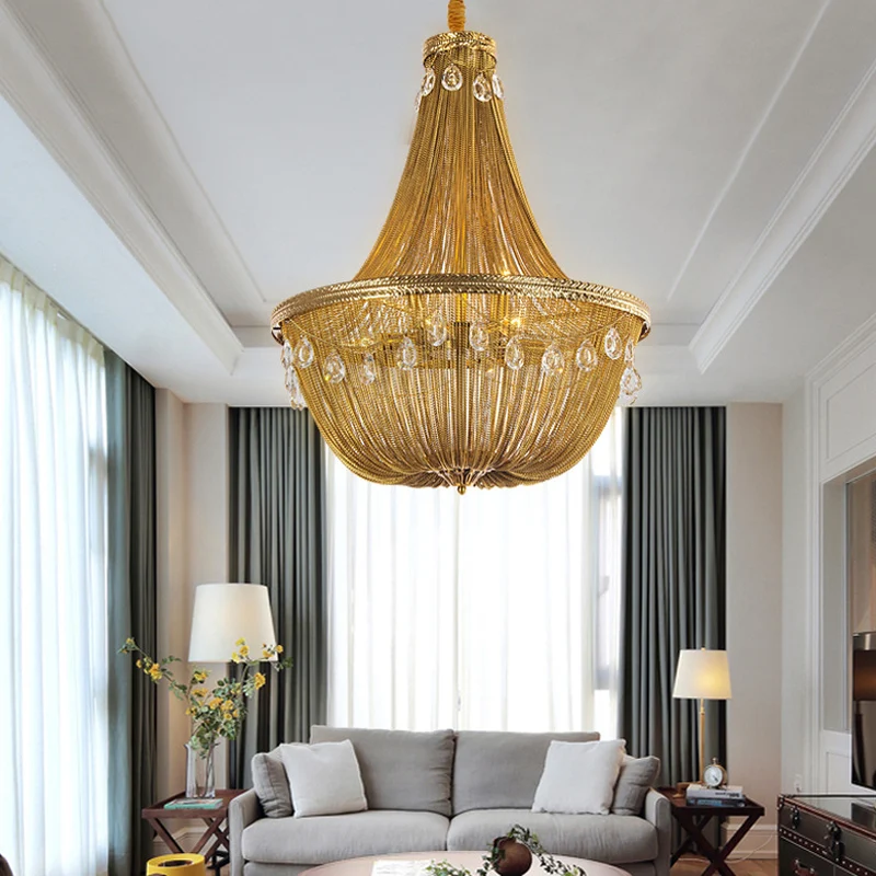 Goud 8-lichts kroonluchter hanglamp platteland metalen ketting hanglamp voor woonkamer Clearhalo
