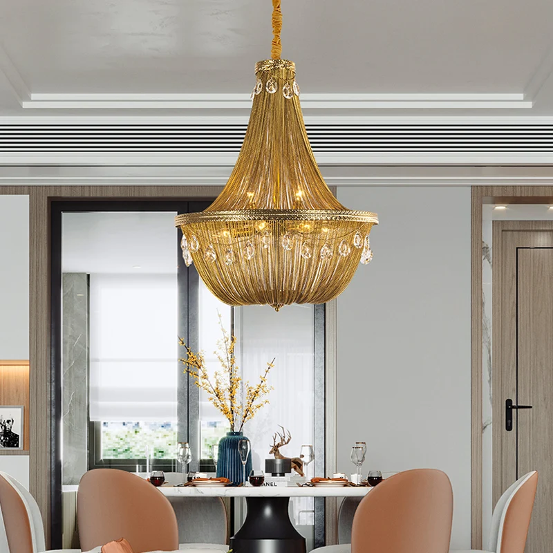 Goud 8-lichts kroonluchter hanglamp platteland metalen ketting hanglamp voor woonkamer Clearhalo