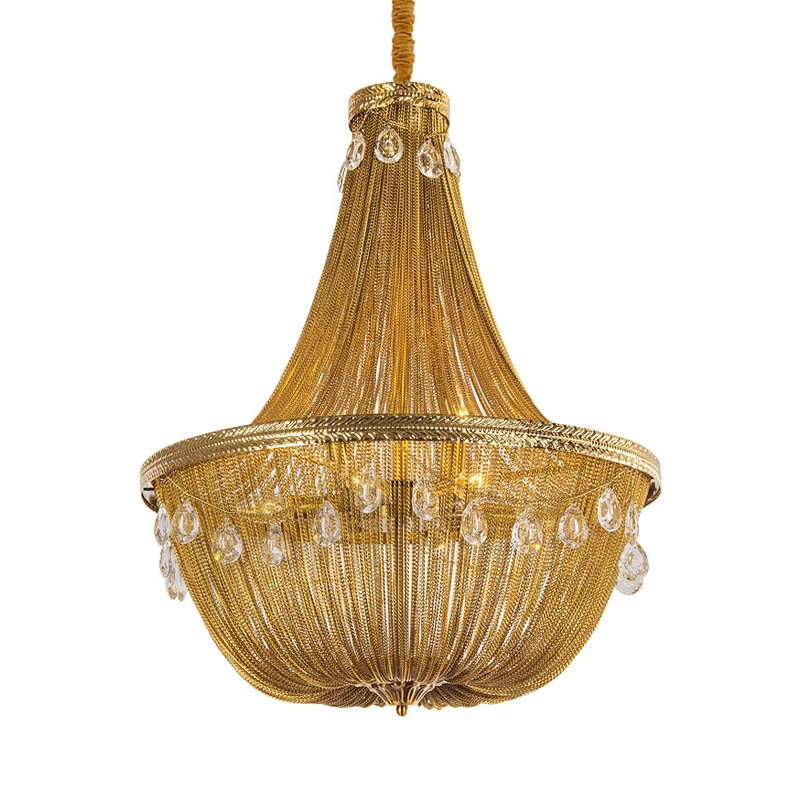Goud 8-lichts kroonluchter hanglamp platteland metalen ketting hanglamp voor woonkamer Clearhalo