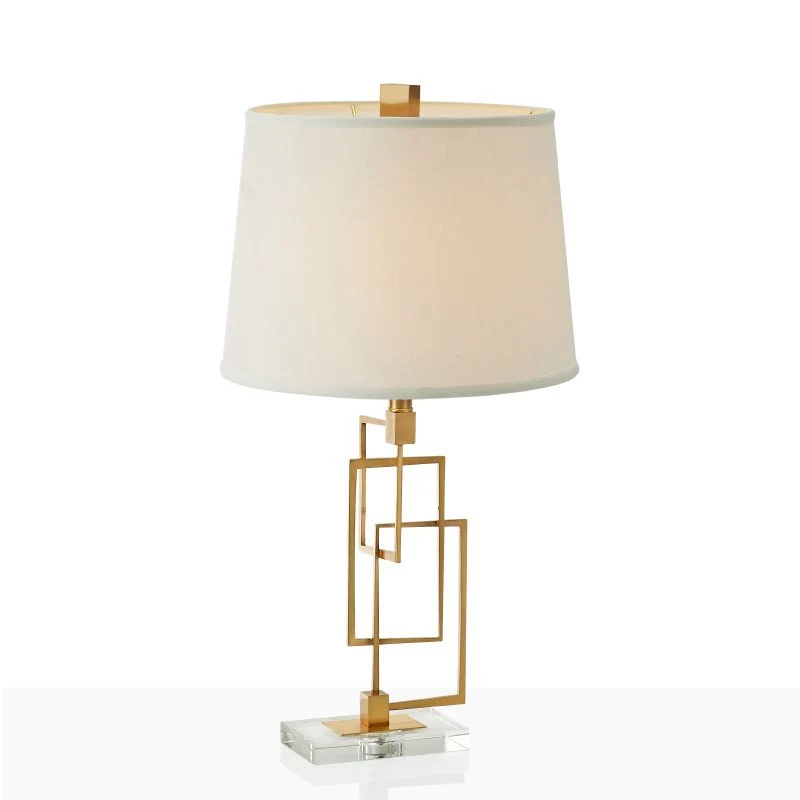 Goud doorsneden rechthoeken nachtkastje lamp traditioneel metaal 1 hoofd woonkamer stof tafellamp Clearhalo