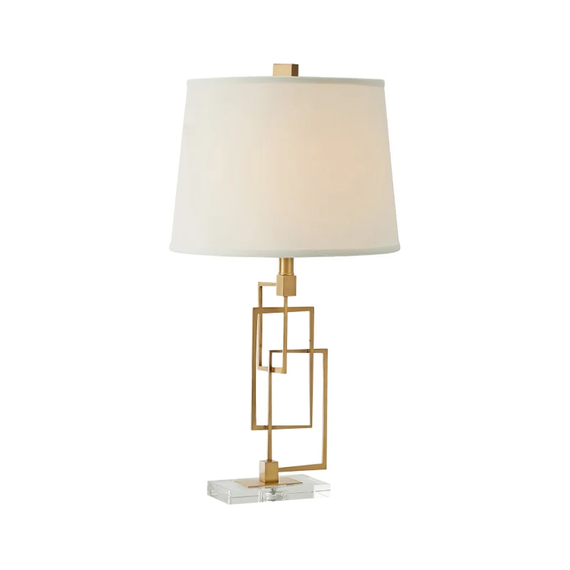 Goud doorsneden rechthoeken nachtkastje lamp traditioneel metaal 1 hoofd woonkamer stof tafellamp Clearhalo