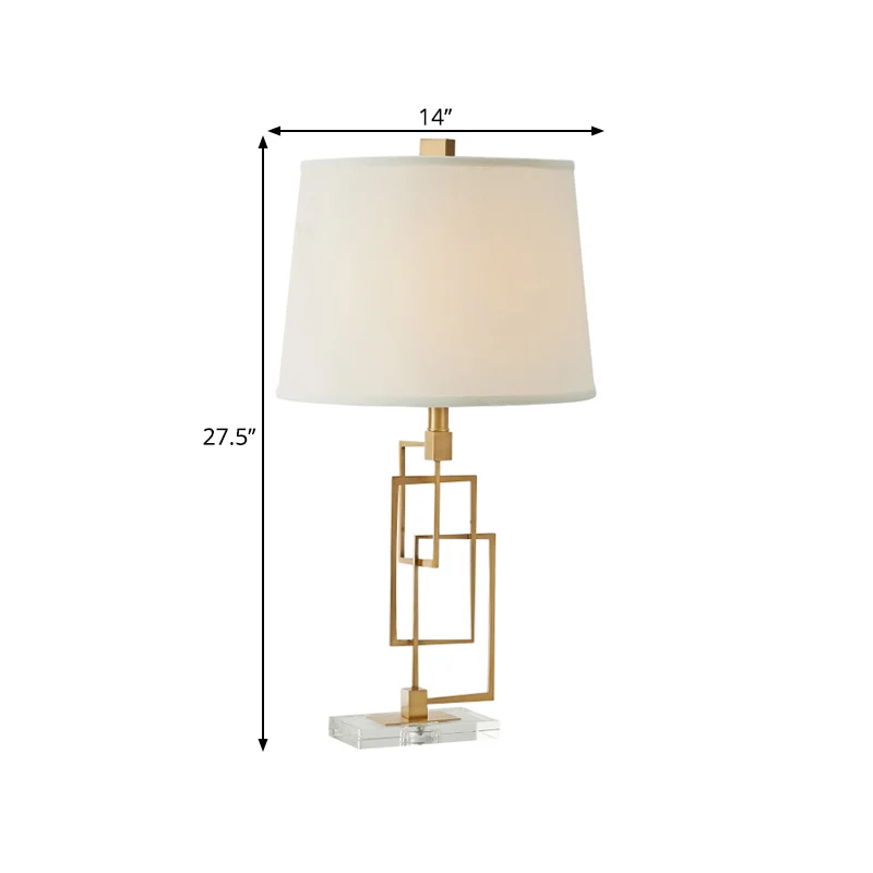 Goud doorsneden rechthoeken nachtkastje lamp traditioneel metaal 1 hoofd woonkamer stof tafellamp Clearhalo