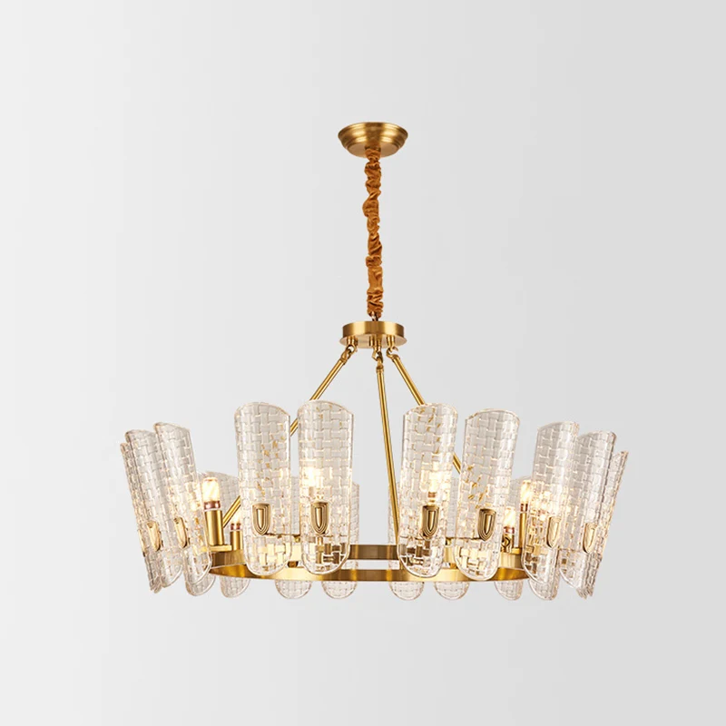Goud gebogen kroonluchter hanglamp postmodern rasterglas hanglamp voor eetkamer Clearhalo