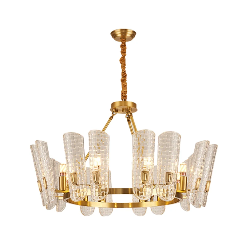 Goud gebogen kroonluchter hanglamp postmodern rasterglas hanglamp voor eetkamer Clearhalo
