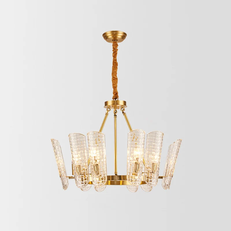 Goud gebogen kroonluchter hanglamp postmodern rasterglas hanglamp voor eetkamer Clearhalo