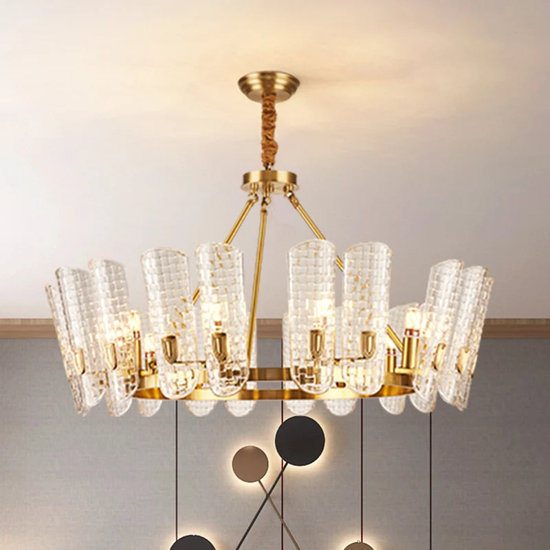 Goud gebogen kroonluchter hanglamp postmodern rasterglas hanglamp voor eetkamer Clearhalo