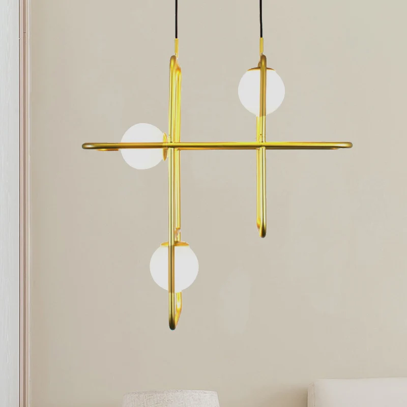 Goud gekruiste rechthoekige druppellamp 2/3/4 lampen Post moderne metalen hangende kroonluchter Clearhalo