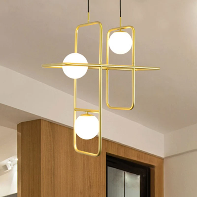 Goud gekruiste rechthoekige druppellamp 2/3/4 lampen Post moderne metalen hangende kroonluchter Clearhalo