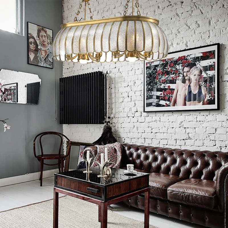 Goud 10 Heads Island Lighting Colonialism Bubble Glass Geschulpte Hangende Plafondlamp voor Keuken Clearhalo