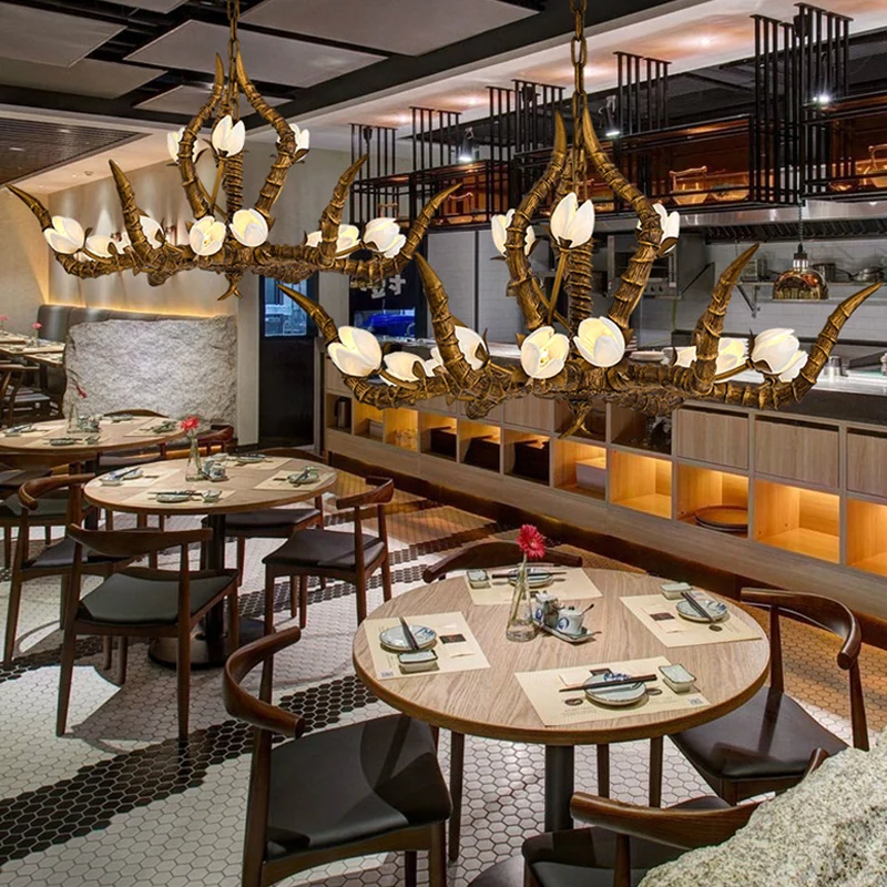 Goud 15 lampen hanger kroonluchter traditie hars tak ophanging hanglamp voor restaurant Clearhalo