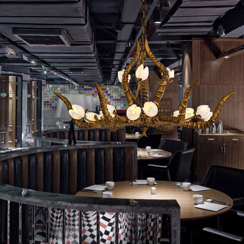 Goud 15 lampen hanger kroonluchter traditie hars tak ophanging hanglamp voor restaurant Clearhalo