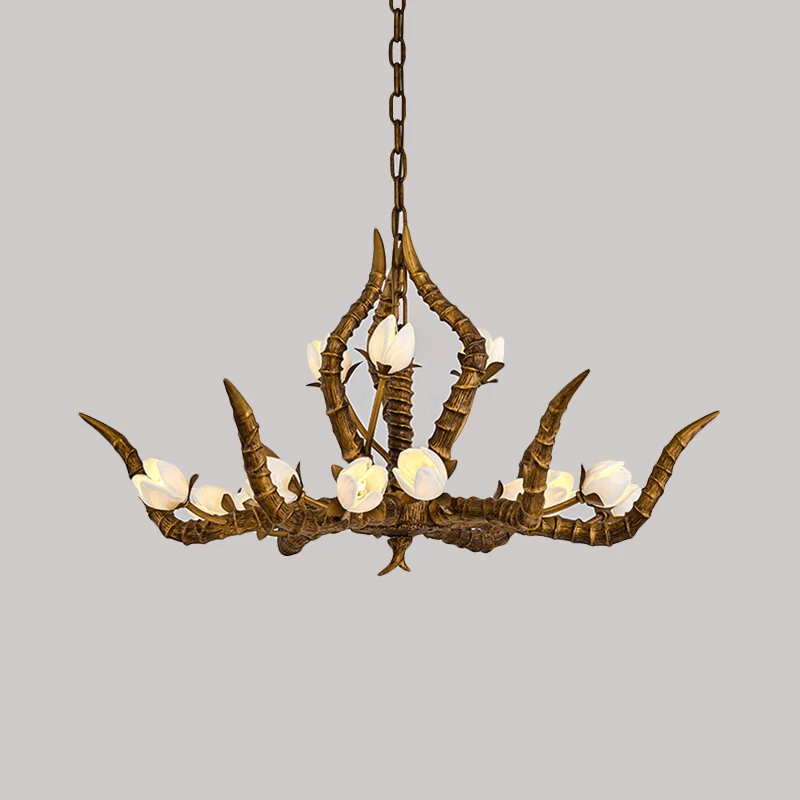 Goud 15 lampen hanger kroonluchter traditie hars tak ophanging hanglamp voor restaurant Clearhalo