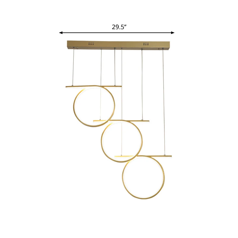 Goud 3 ringen hanglamp hedendaagse LED metalen ophangverlichting voor eettafel Clearhalo