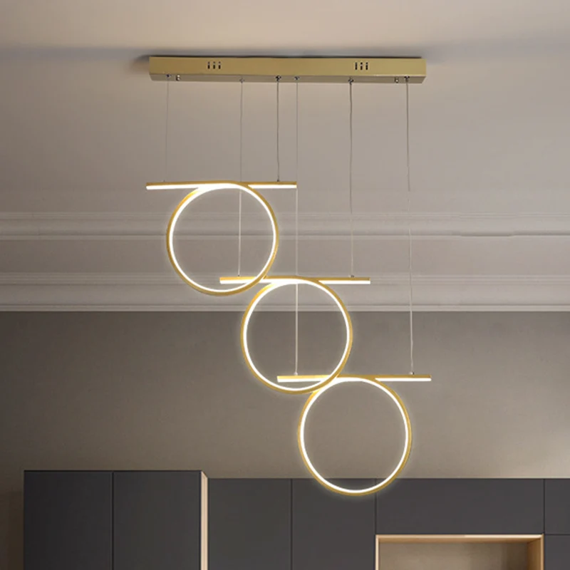 Goud 3 ringen hanglamp hedendaagse LED metalen ophangverlichting voor eettafel Clearhalo