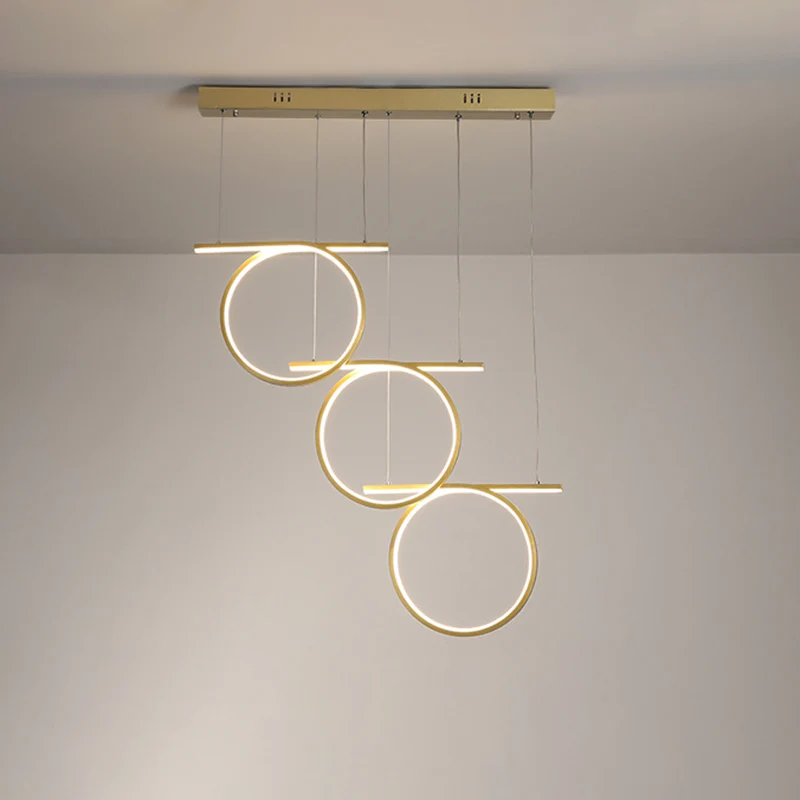 Goud 3 ringen hanglamp hedendaagse LED metalen ophangverlichting voor eettafel Clearhalo