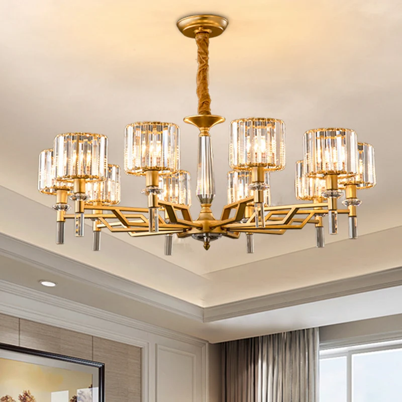 Goud stralend hanglicht Artistiek metallic kroonluchterlicht met K9 kristallen kap voor woonkamer Clearhalo