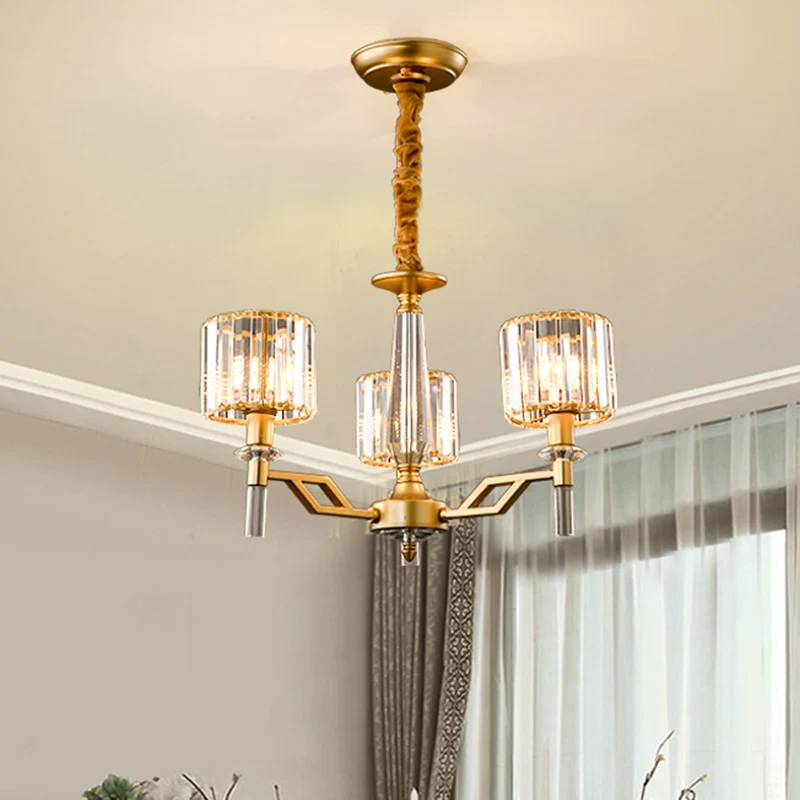 Goud stralend hanglicht Artistiek metallic kroonluchterlicht met K9 kristallen kap voor woonkamer Clearhalo