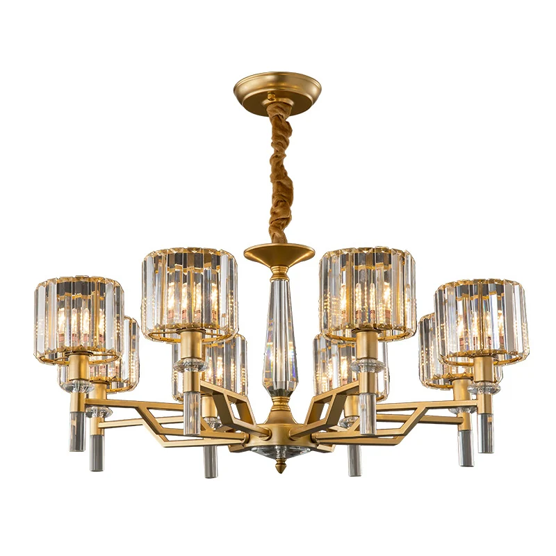 Goud stralend hanglicht Artistiek metallic kroonluchterlicht met K9 kristallen kap voor woonkamer Clearhalo