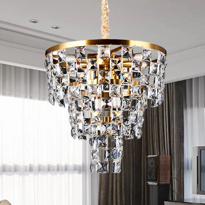 Goud taps toelopende kroonluchter verlichting postmoderne 8/11 lichten K9 kristallen plafond hanglamp Clearhalo