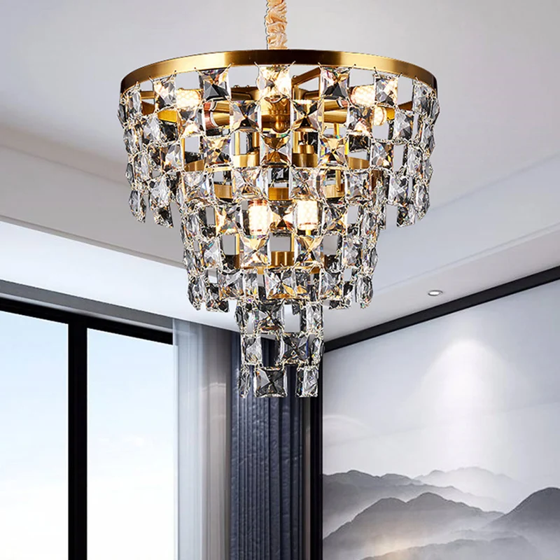 Goud taps toelopende kroonluchter verlichting postmoderne 8/11 lichten K9 kristallen plafond hanglamp Clearhalo