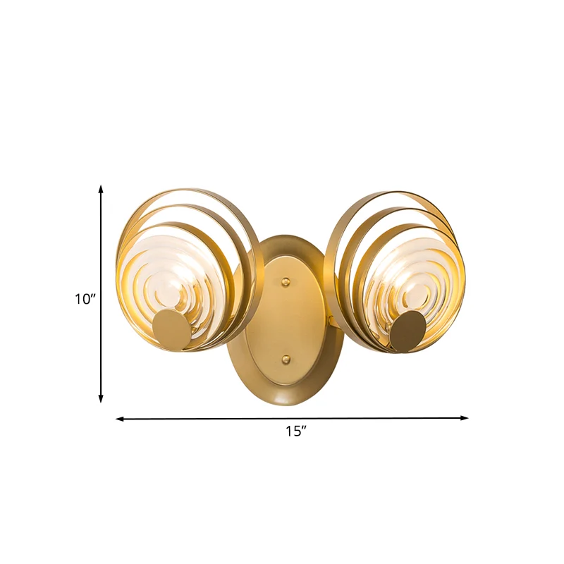 Gouden 1/2-lichts wandkandelaar licht minimalistisch metallic wervelend rond wandverlichtingsidee Clearhalo