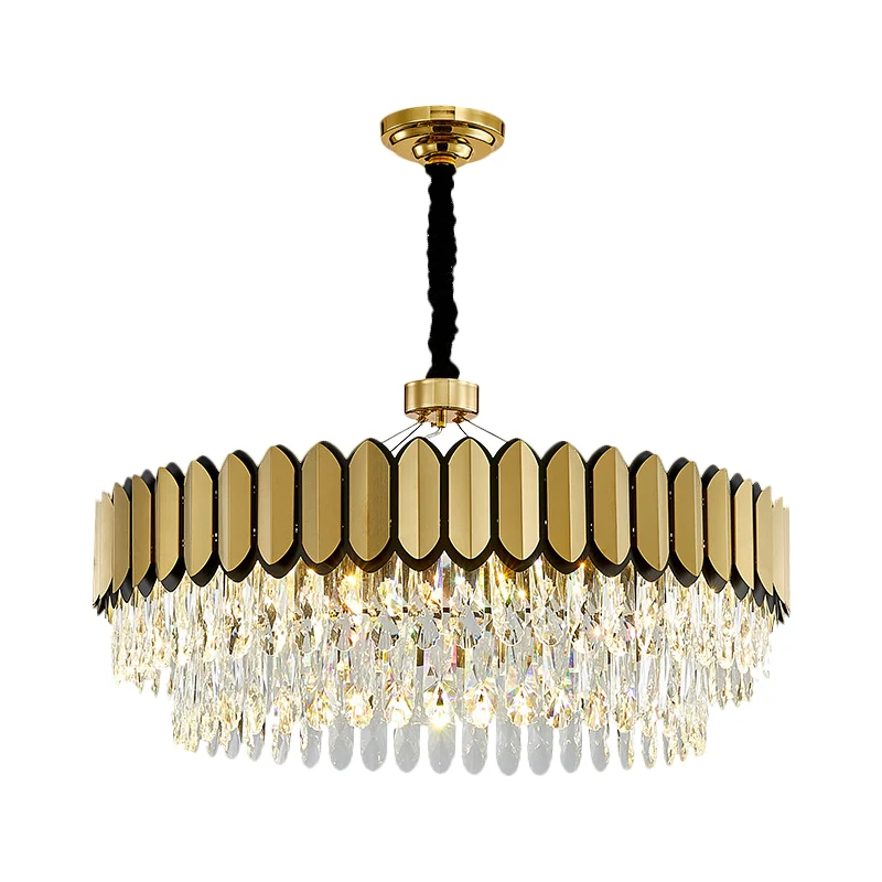 Gouden 18"/23,5" brede LED-hanglamp met eigentijdse heldere kristallen druppels ronde plafondkroonluchter Clearhalo