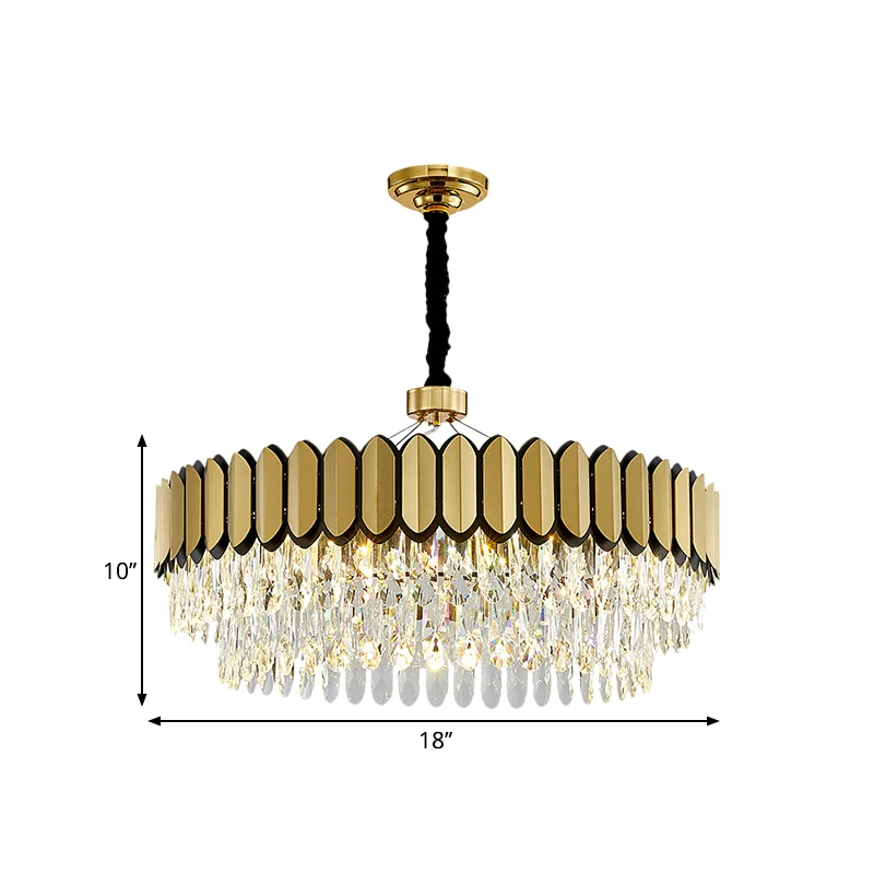 Gouden 18"/23,5" brede LED-hanglamp met eigentijdse heldere kristallen druppels ronde plafondkroonluchter Clearhalo