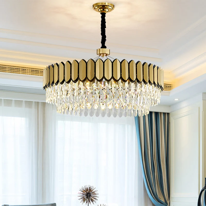 Gouden 18"/23,5" brede LED-hanglamp met eigentijdse heldere kristallen druppels ronde plafondkroonluchter Clearhalo