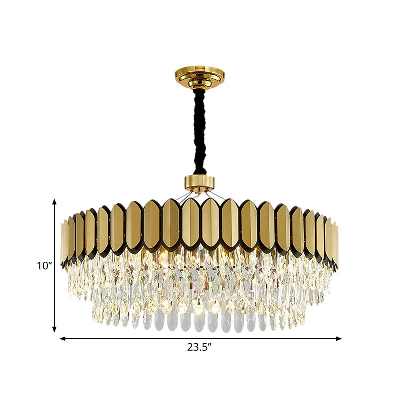 Gouden 18"/23,5" brede LED-hanglamp met eigentijdse heldere kristallen druppels ronde plafondkroonluchter Clearhalo