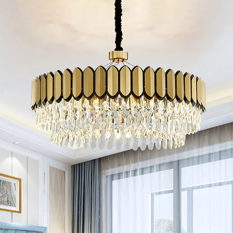 Gouden 18"/23,5" brede LED-hanglamp met eigentijdse heldere kristallen druppels ronde plafondkroonluchter Clearhalo