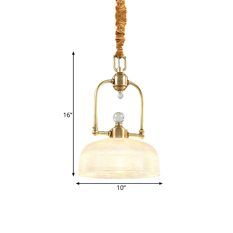 Gouden 1-lichts druppelhanger Traditionele helder prismatische glazen koepelschaduw Metalen ophangverlichting Clearhalo