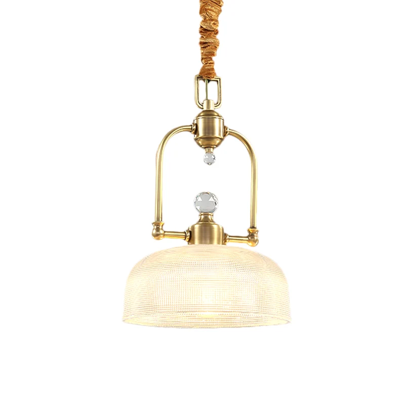 Gouden 1-lichts druppelhanger Traditionele helder prismatische glazen koepelschaduw Metalen ophangverlichting Clearhalo