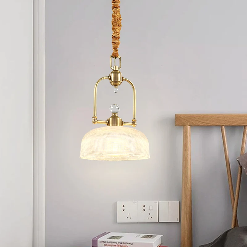 Gouden 1-lichts druppelhanger Traditionele helder prismatische glazen koepelschaduw Metalen ophangverlichting Clearhalo